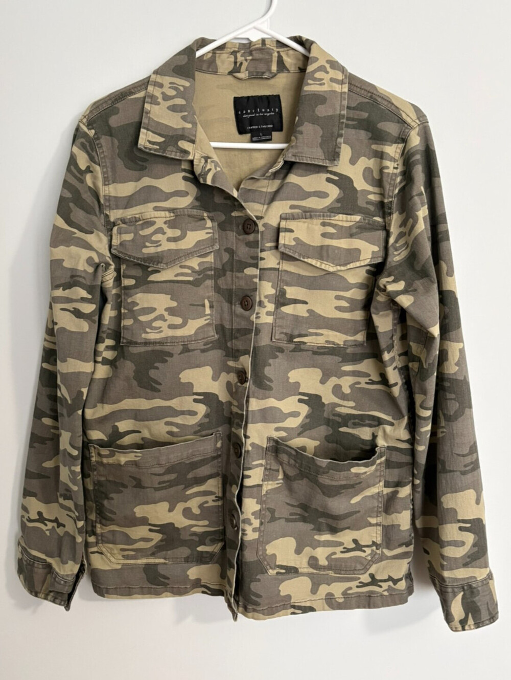 Sanctuary Womens Jacket Anthropologie Green Camo Lightweight Collared Sz Large